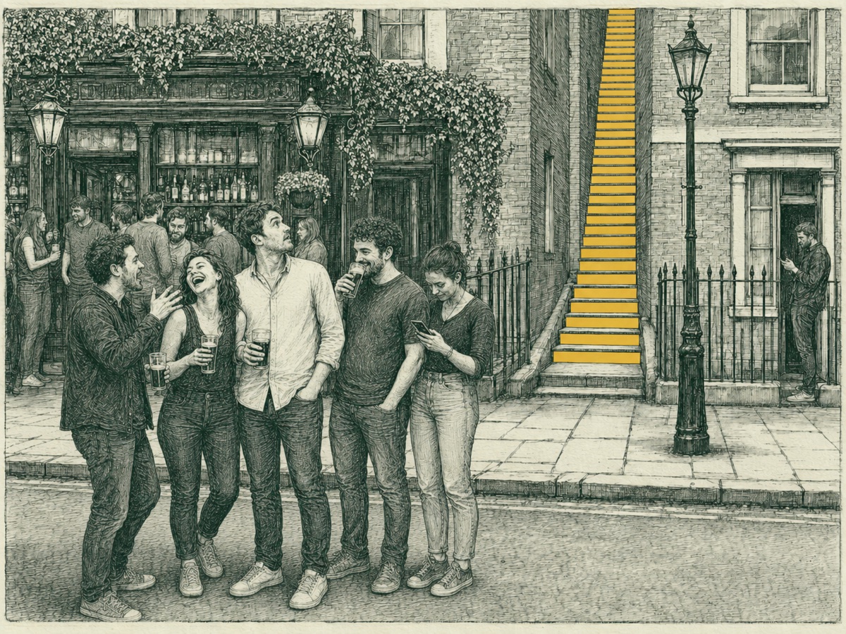 staircase 6 (3 Sept): seeker moved to the middle of the group, friend on each side; still a row
